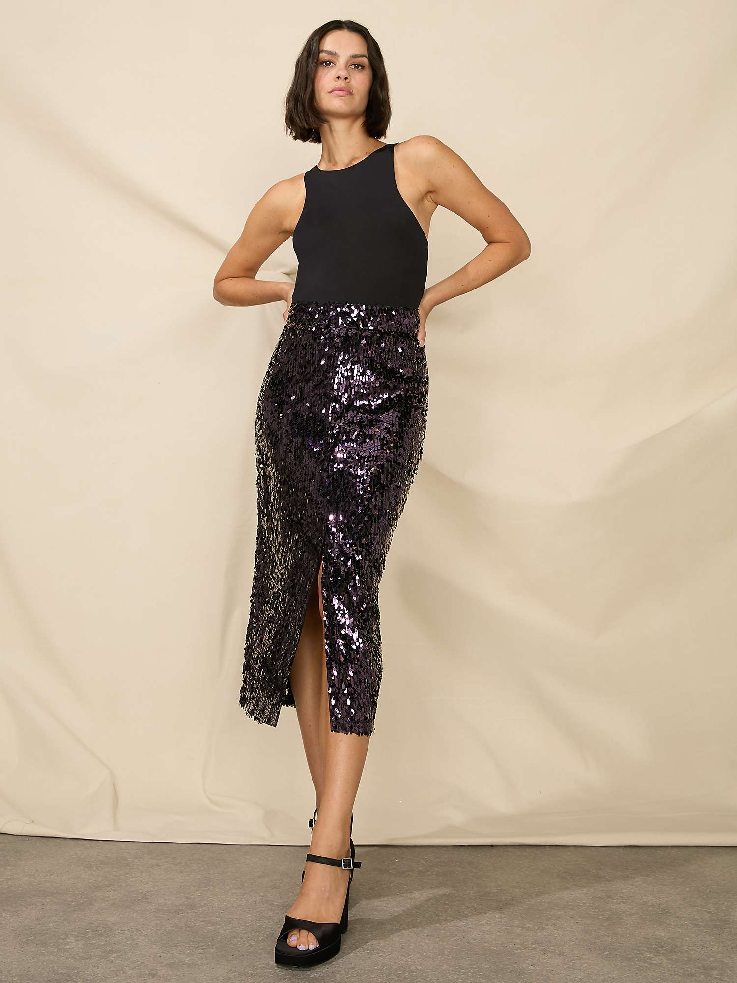 Buy Ro&Zo Petite Sequin Front Split Midi Skirt, Purple Online at johnlewis.com