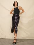 Ro&Zo Petite Sequin Front Split Midi Skirt, Purple, Purple