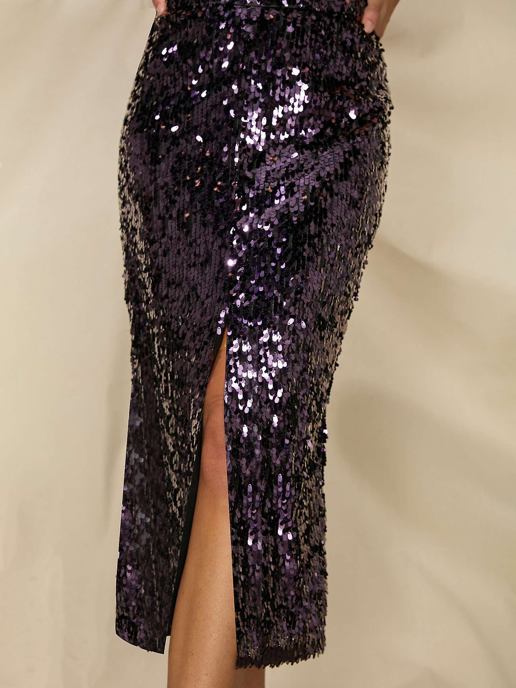 Buy Ro&Zo Petite Sequin Front Split Midi Skirt, Purple Online at johnlewis.com