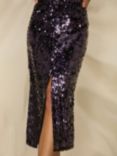 Ro&Zo Petite Sequin Front Split Midi Skirt, Purple