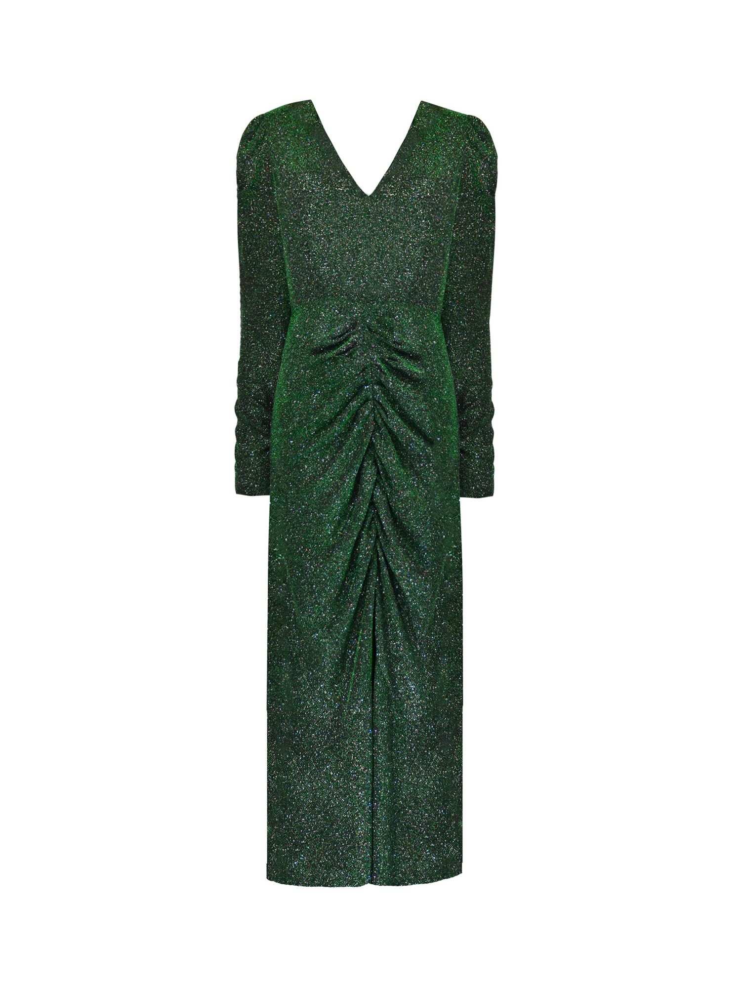 Ro&Zo Petite Sparkle Ruched Front Midi Dress, Green at John Lewis ...