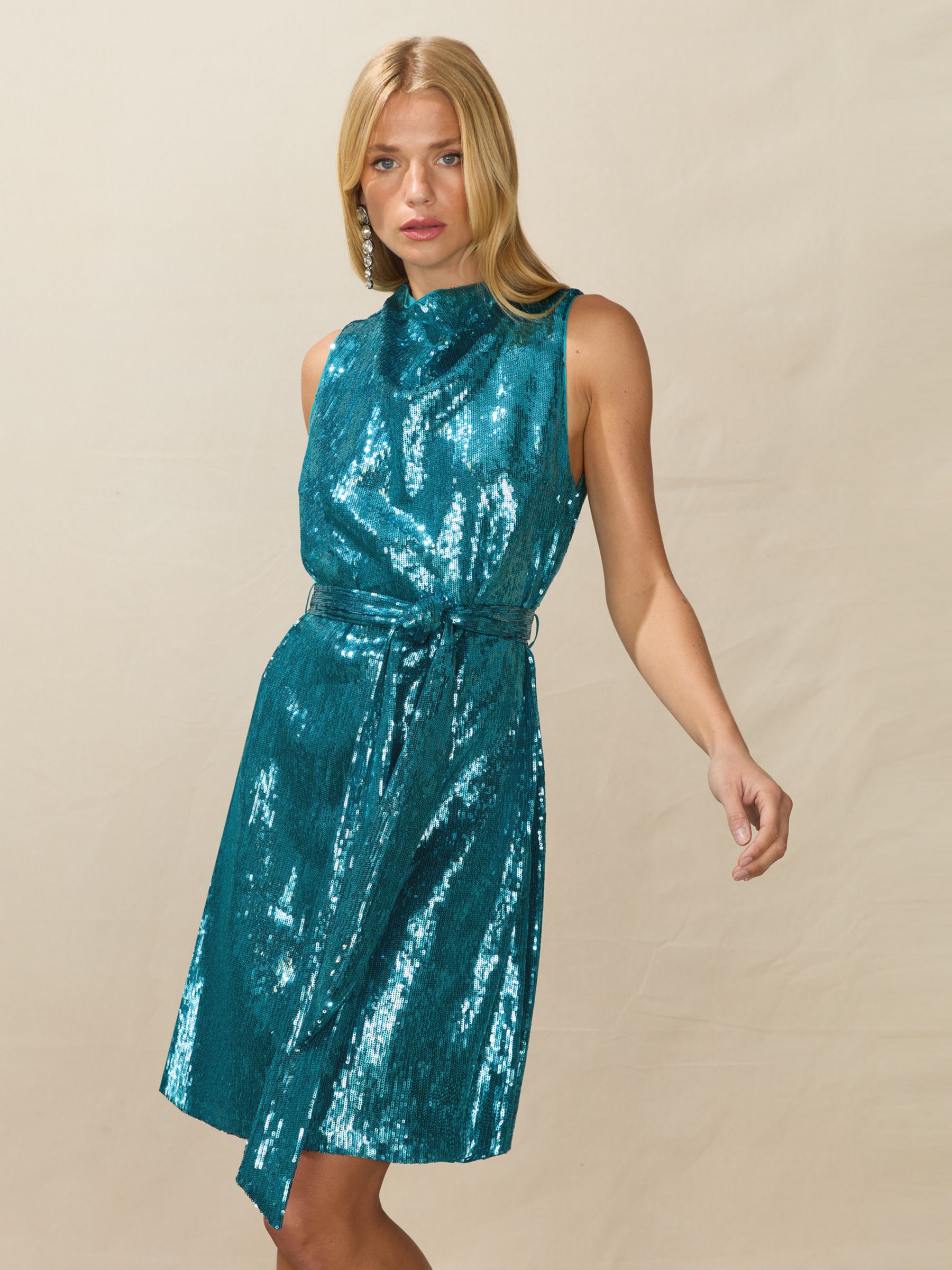 Buy Ro&Zo Sequin Cowl Neck Mini Dress, Blue Online at johnlewis.com