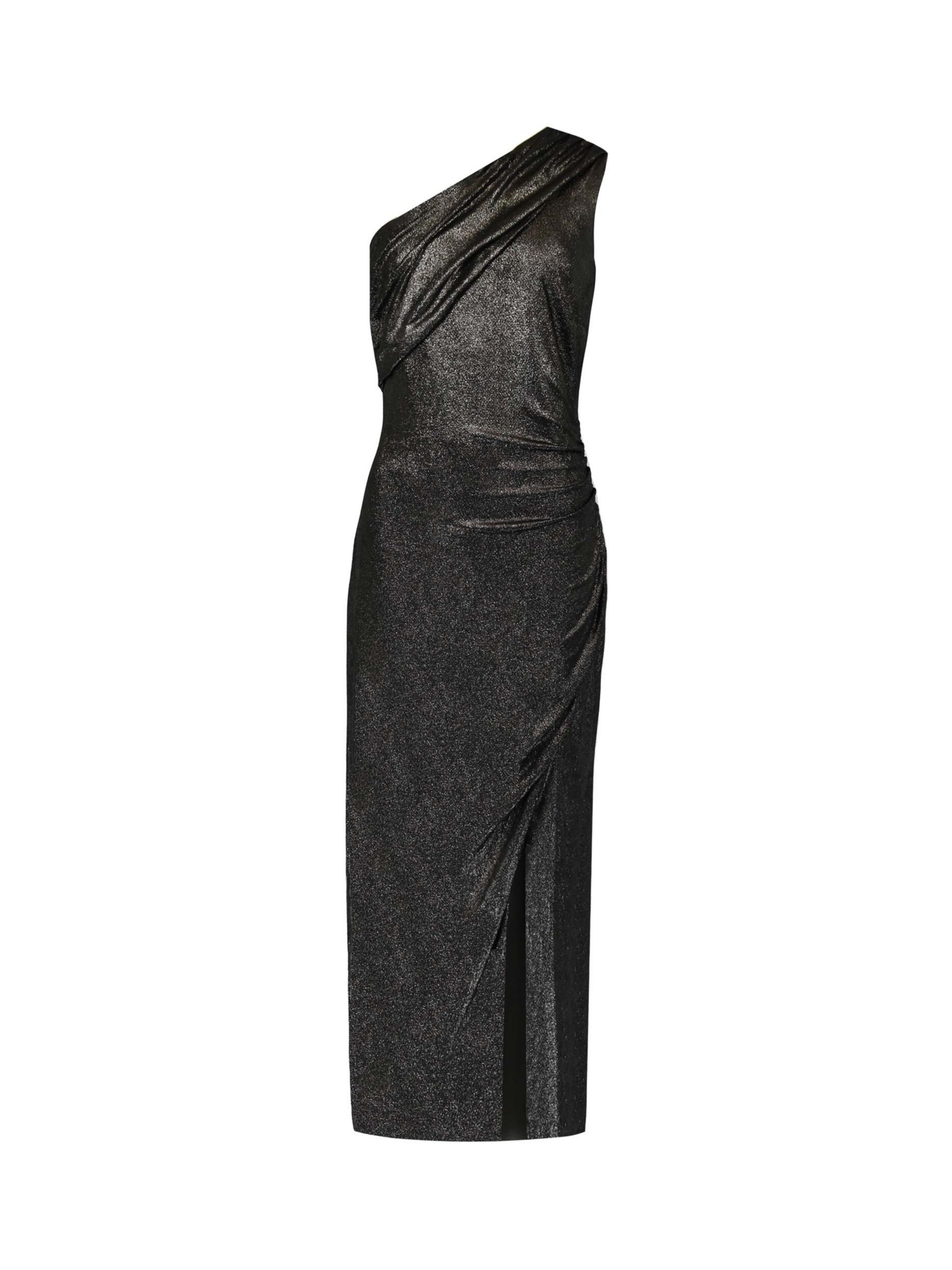 Ro&Zo Metallic One Shoulder Midi Dress, Black/Silver, 10