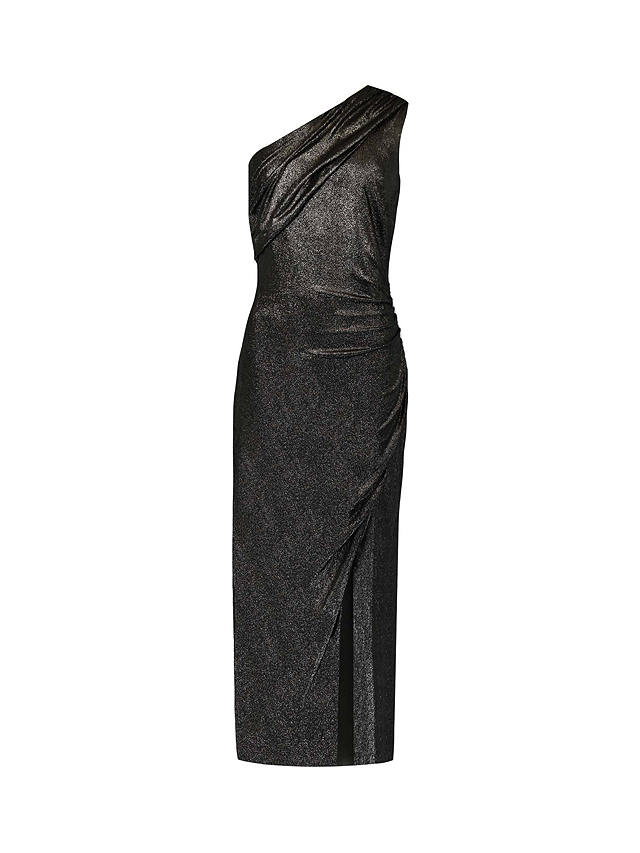 Ro&Zo Metallic One Shoulder Midi Dress, Black/Silver