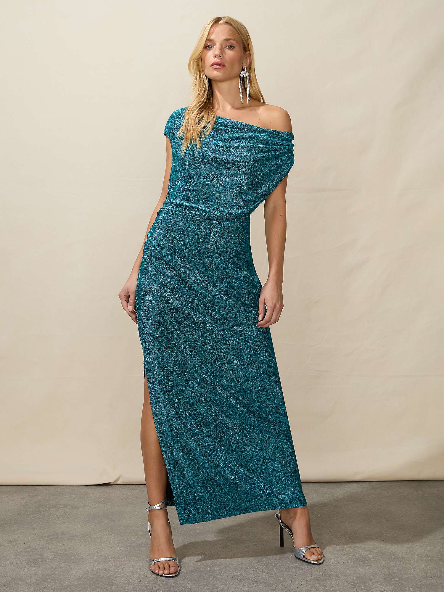 Ro&Zo Sparkle One Shoulder Midi Dress, Blue at John Lewis & Partners