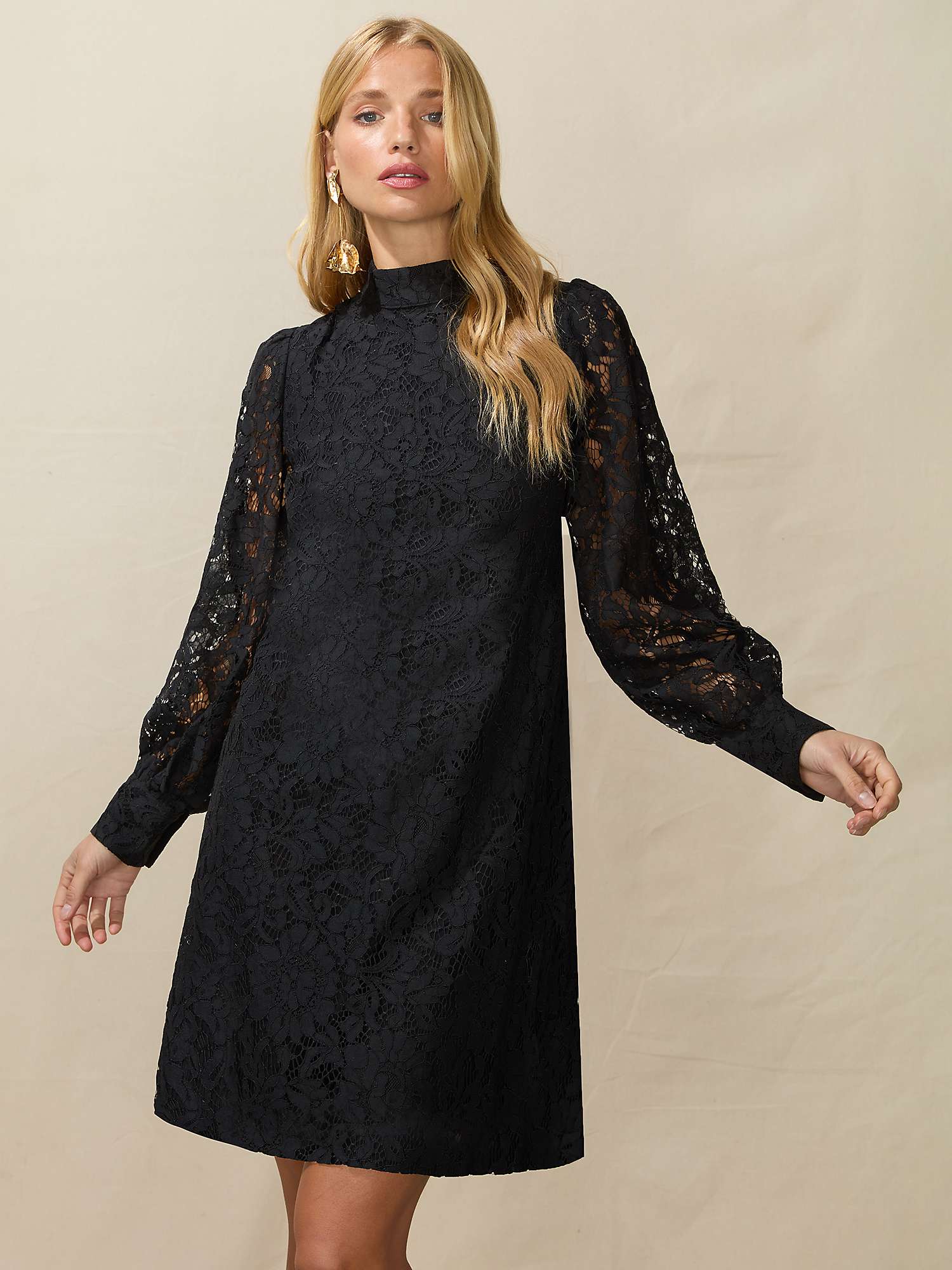 Buy Ro&Zo Lace High Neck Mini Dress, Black Online at johnlewis.com