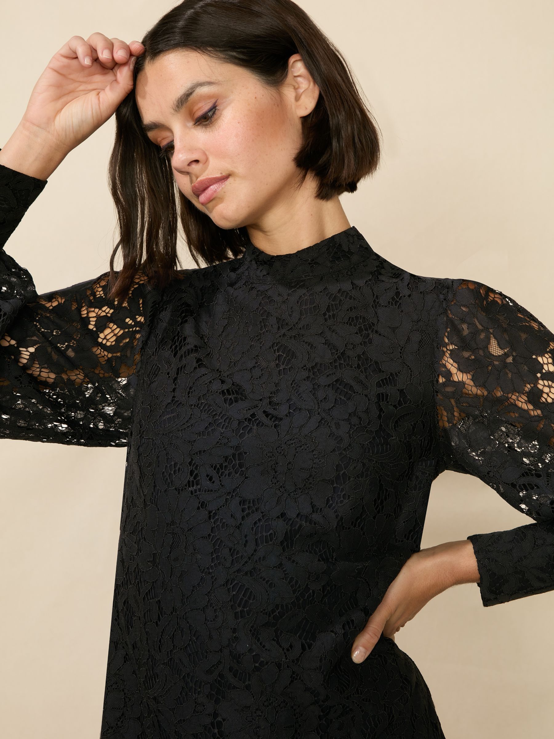 Buy Ro&Zo Petite Lace High Neck Mini Dress, Black Online at johnlewis.com