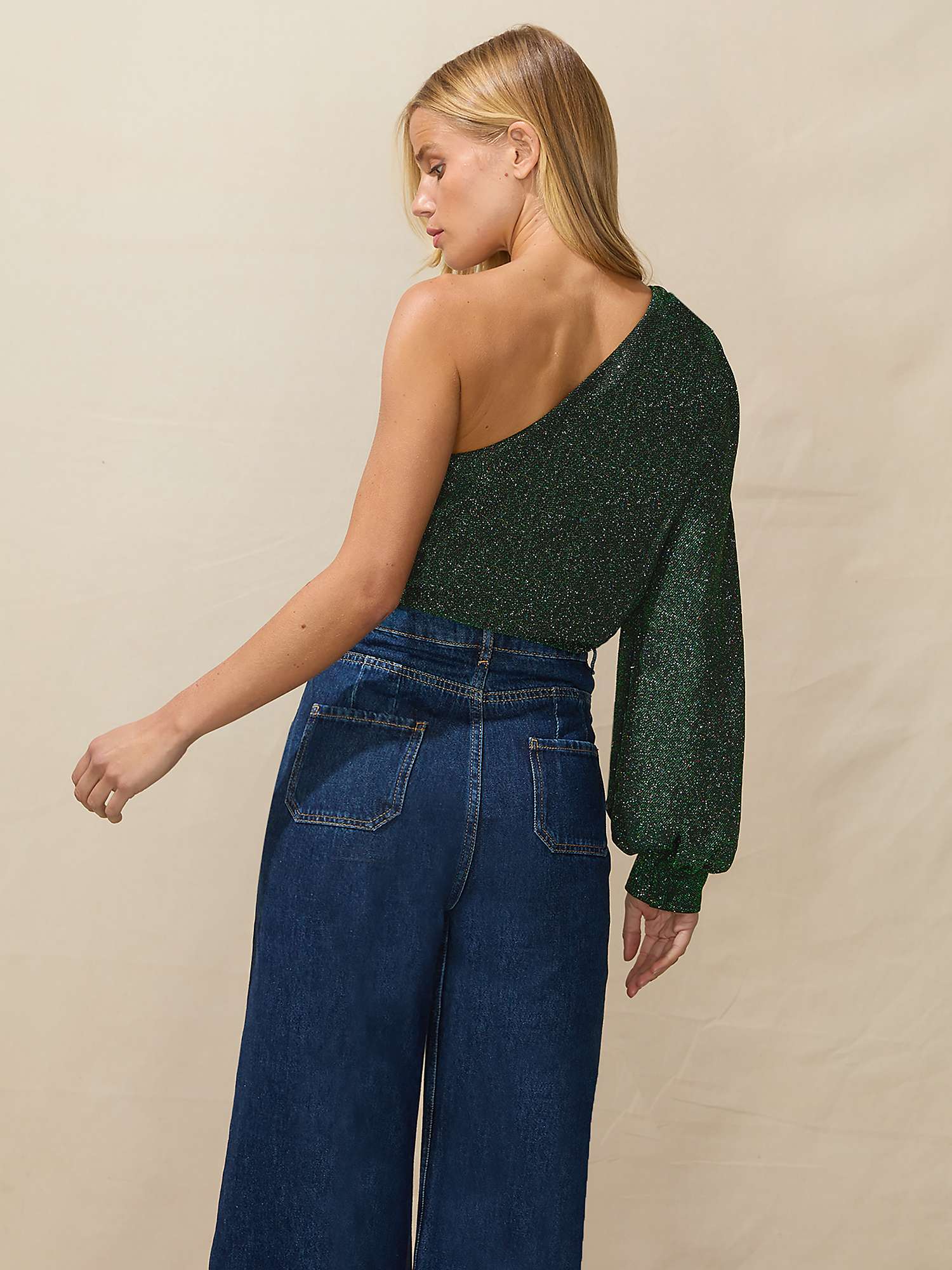 Buy Ro&Zo Sparkle One Shoulder Top, Green Online at johnlewis.com