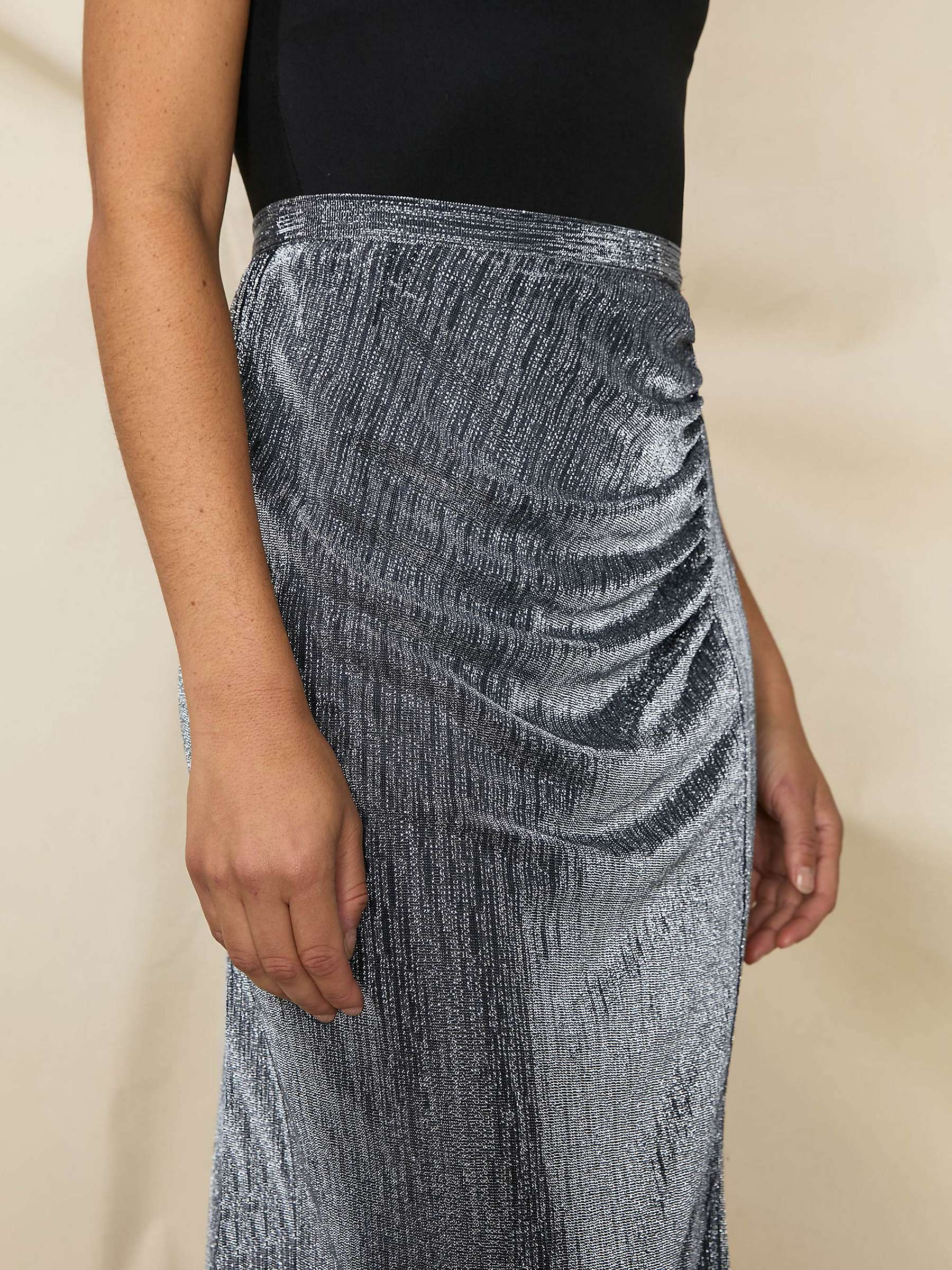 Buy Ro&Zo Petite Sparkle Midi Pencil Skirt, Silver Online at johnlewis.com