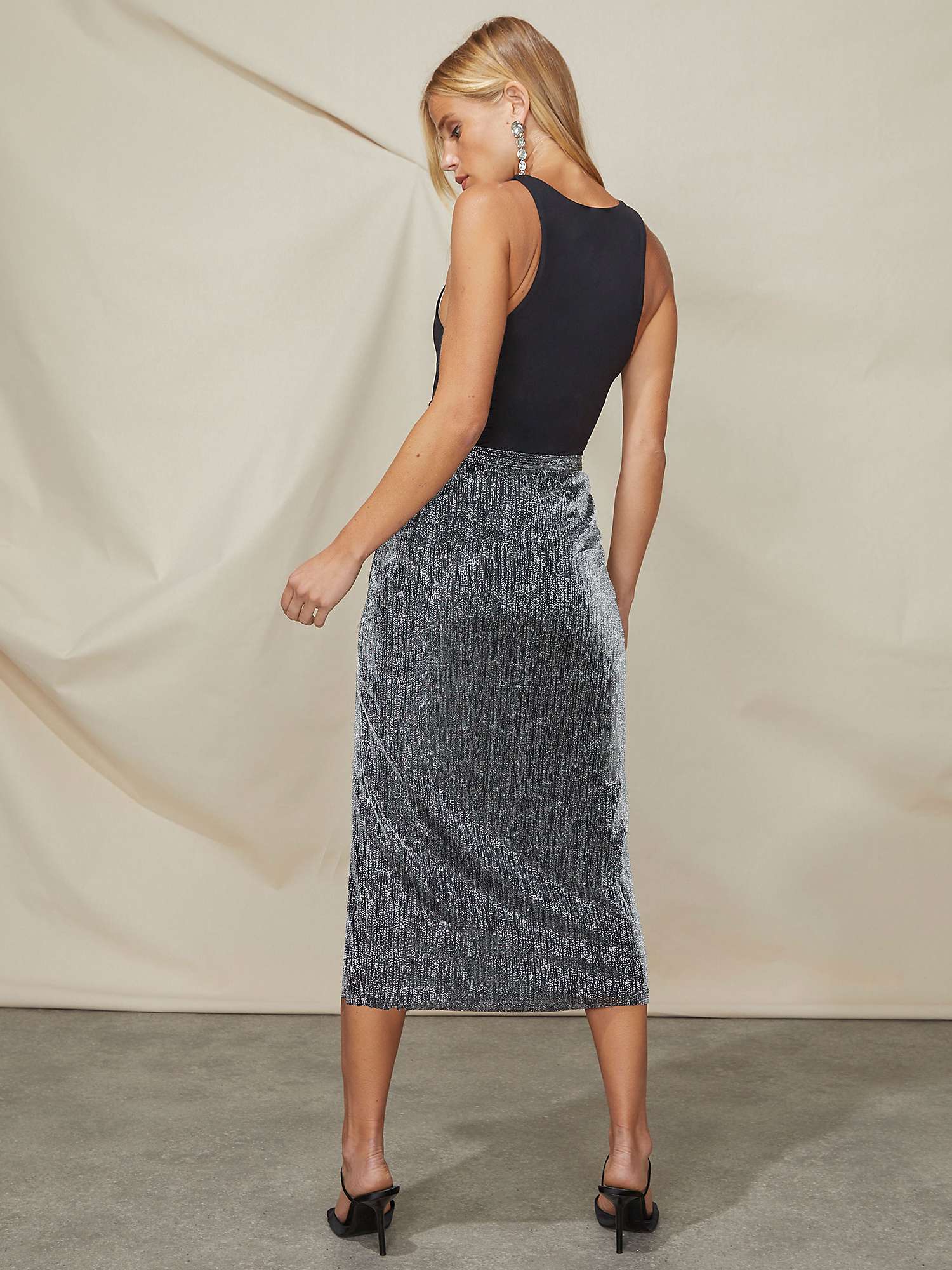 Buy Ro&Zo Sparkle Ruched Side Midi Skirt, Silver Online at johnlewis.com