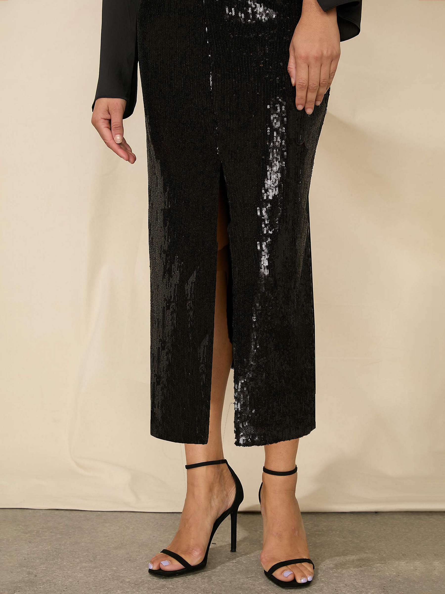 Buy Ro&Zo Petite Sequin Split Front Skirt, Black Online at johnlewis.com