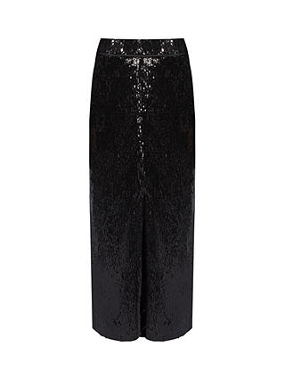 Ro&Zo Petite Sequin Split Front Skirt, Black