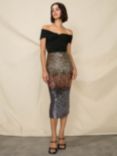 Ro&Zo Petite Sequin Midi Ombre Skirt, Black/Multi