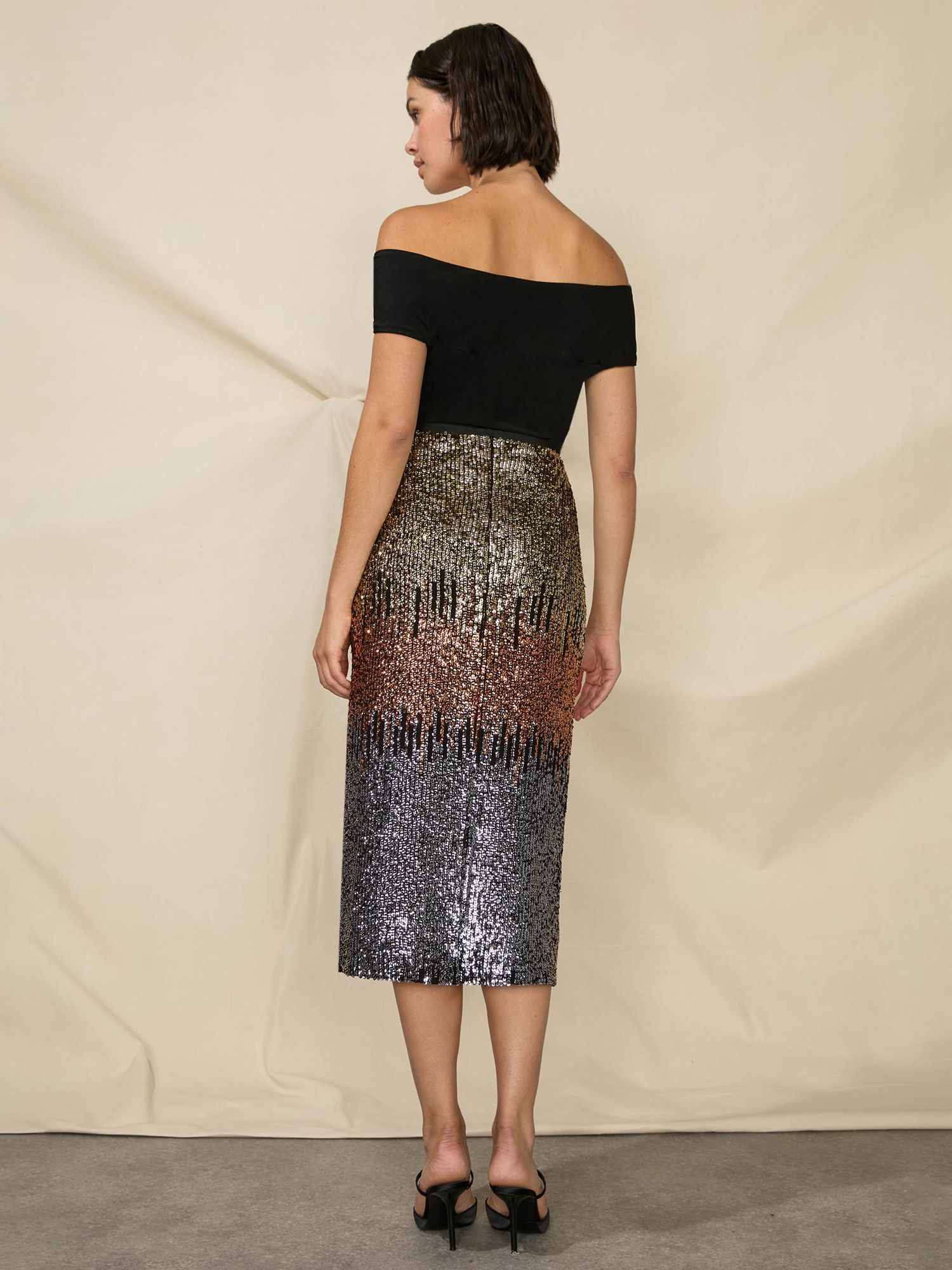 Buy Ro&Zo Petite Sequin Midi Ombre Skirt, Black/Multi Online at johnlewis.com