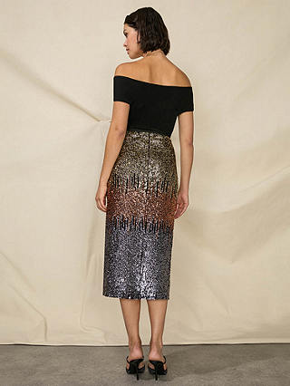 Ro&Zo Petite Sequin Midi Ombre Skirt, Black/Multi