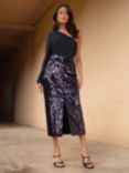 Ro&Zo Sequin Split Front Midi Skirt, Purple
