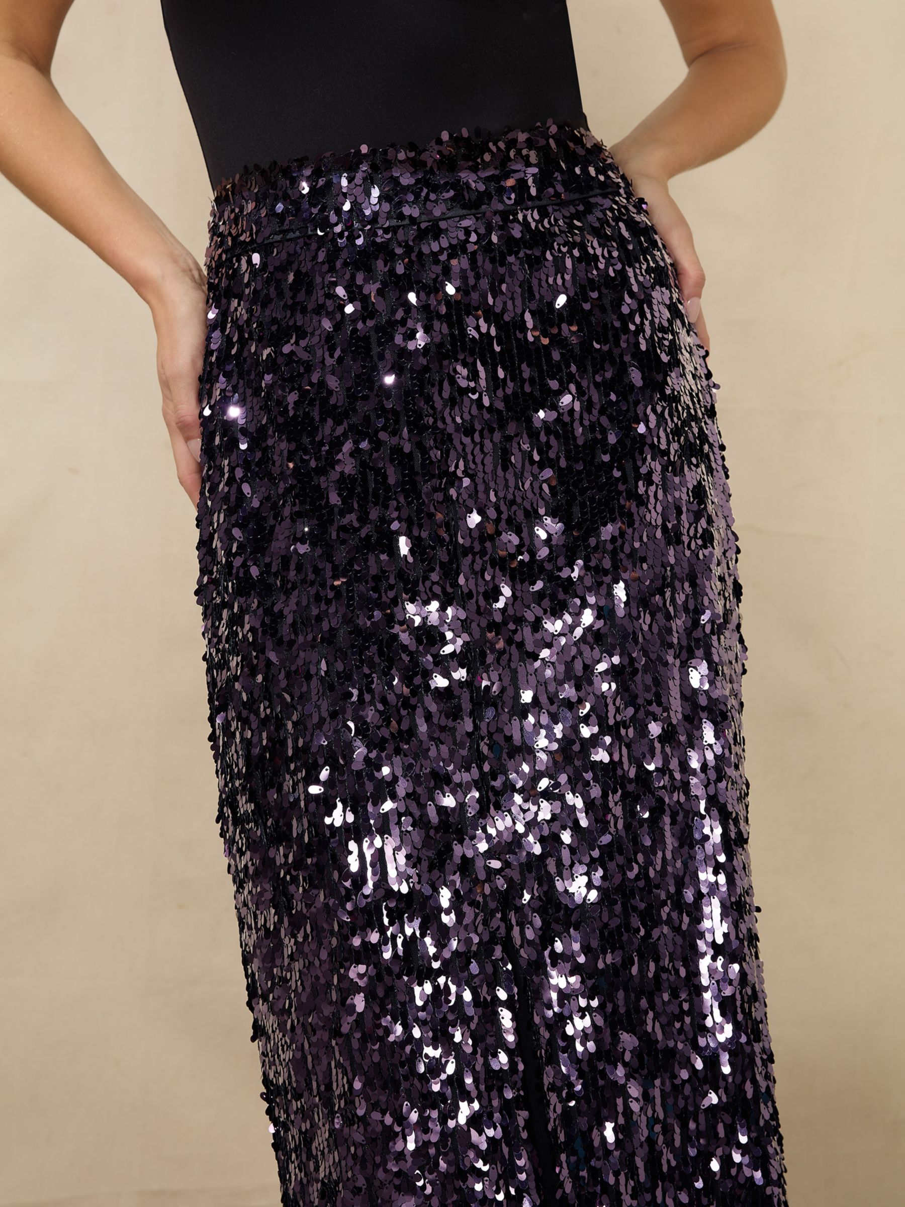 Buy Ro&Zo Sequin Split Front Midi Skirt, Purple Online at johnlewis.com