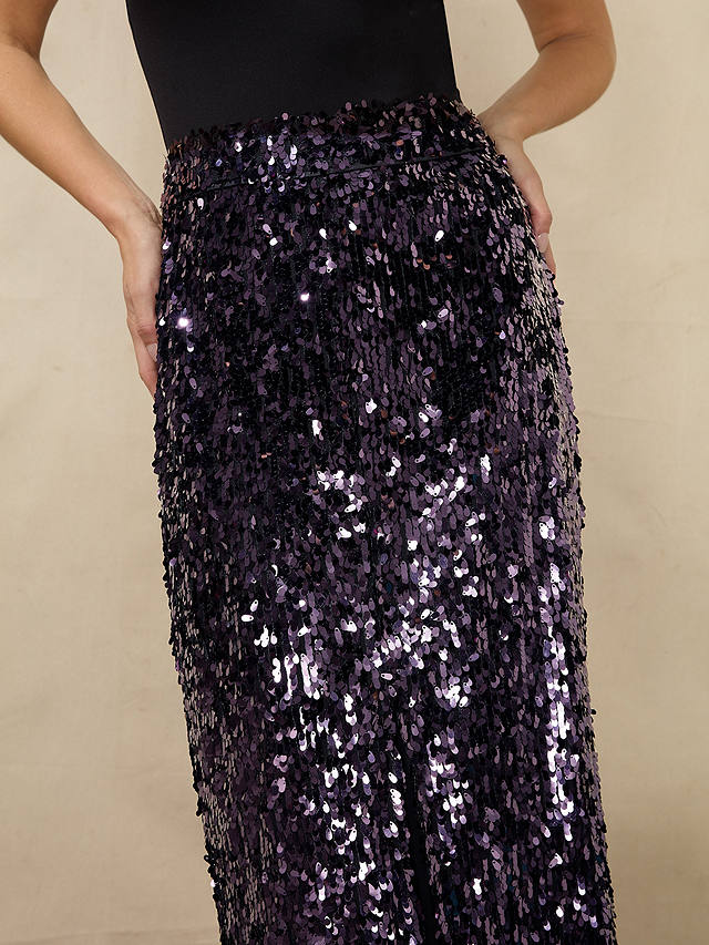 Ro&Zo Sequin Split Front Midi Skirt, Purple