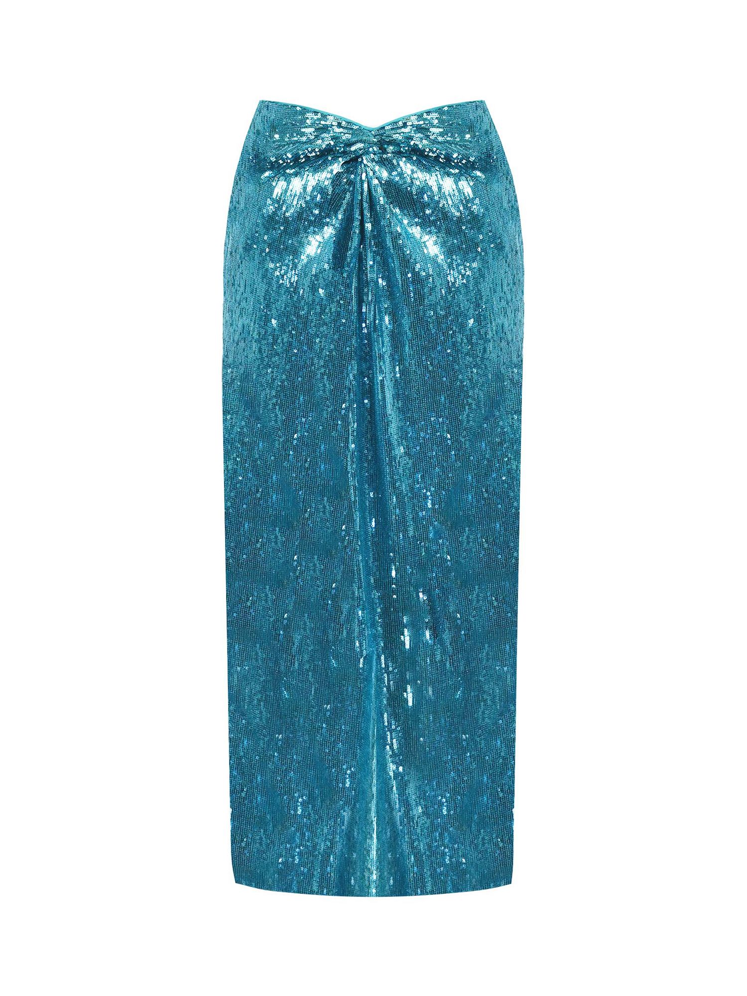 Ro&Zo Sequin Twist Front Midi Skirt, Blue at John Lewis & Partners