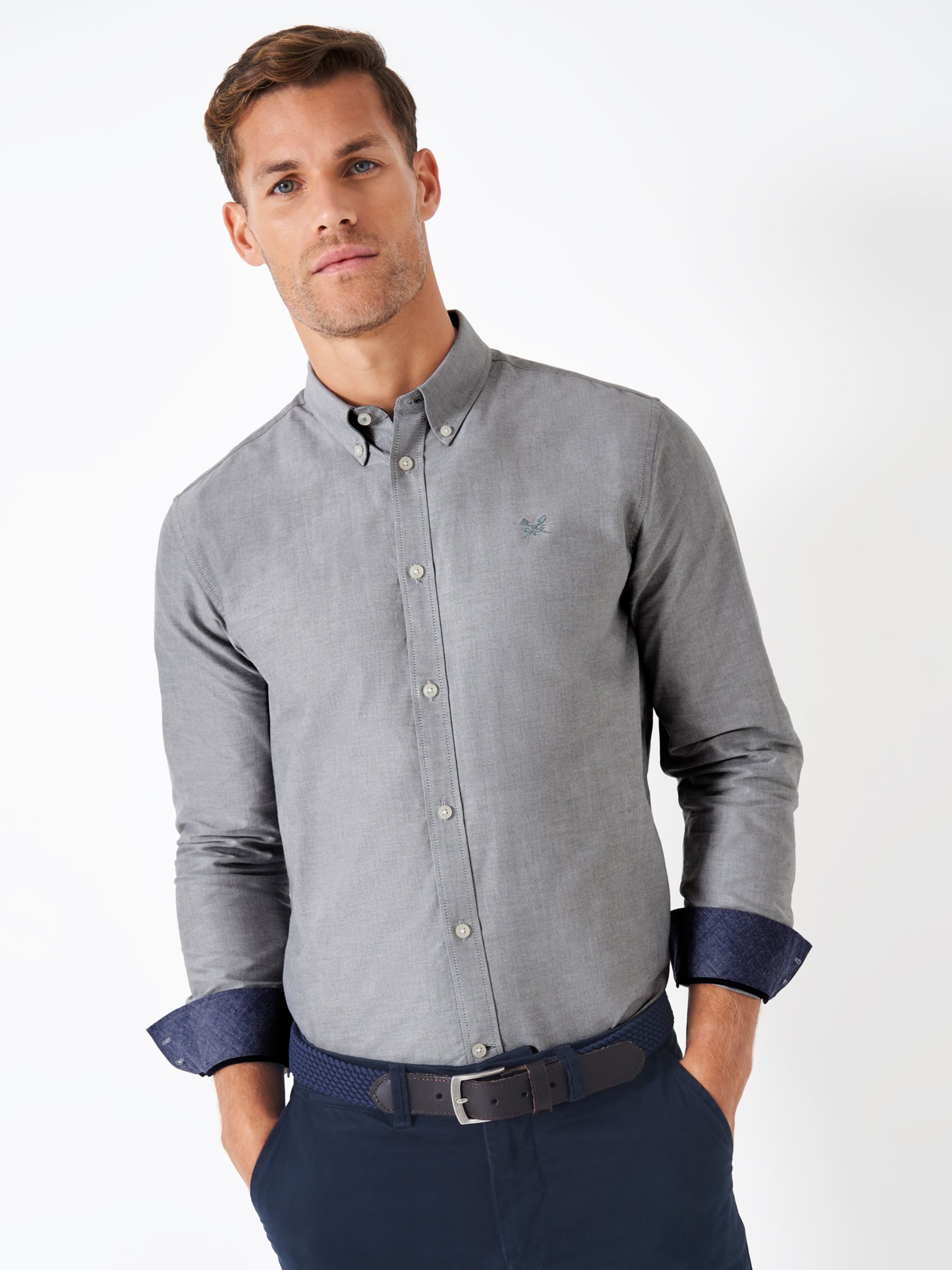 Crew Clothing Classic Fit Oxford Shirt, Light Grey at John Lewis & Partners
