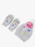 Angels by Accessorize Kids' Pom Pom Hat & Gloves Set, Grey/Multi