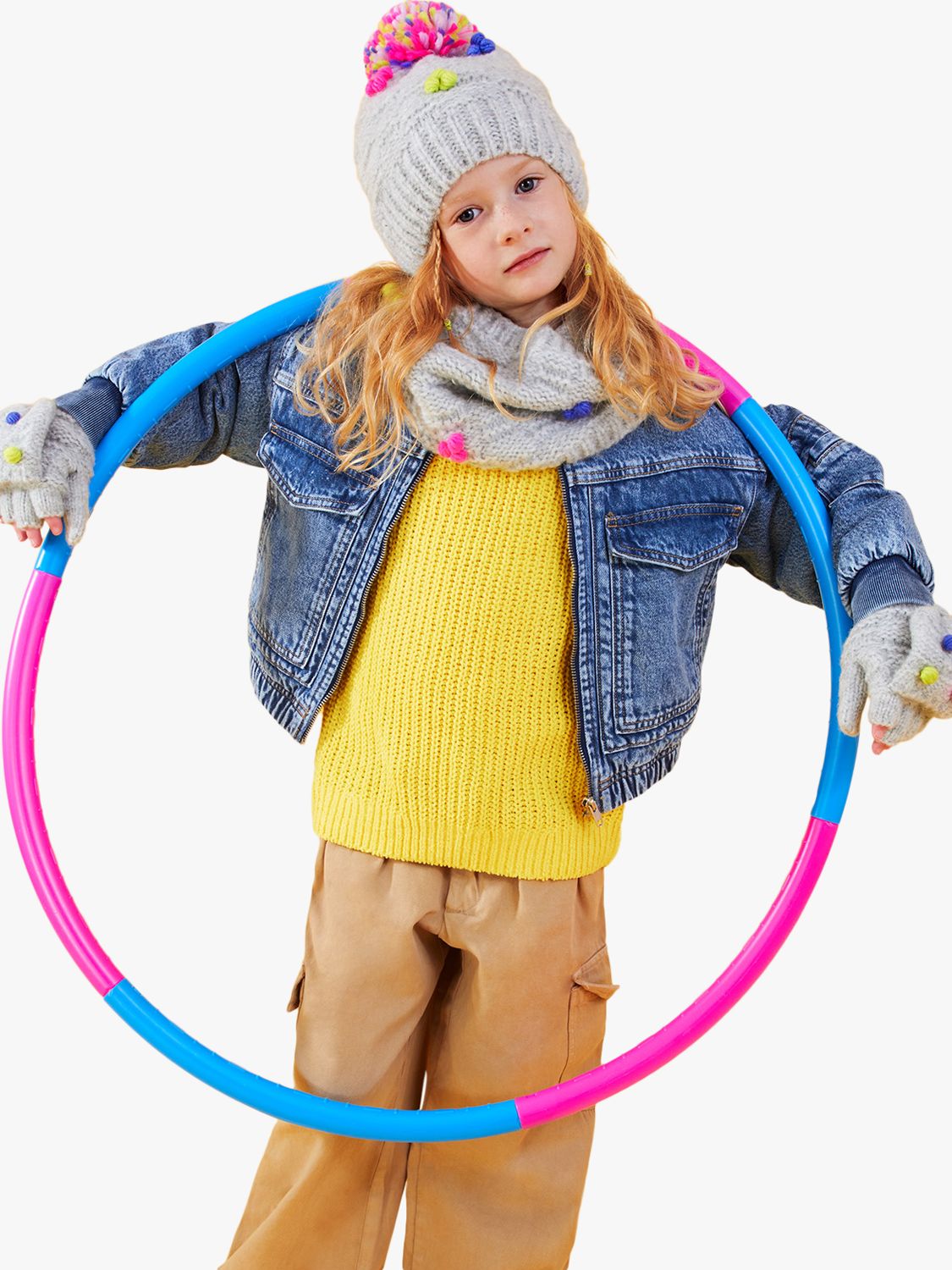 Buy Angels by Accessorize Kids' Pom Pom Hat & Gloves Set, Grey/Multi Online at johnlewis.com