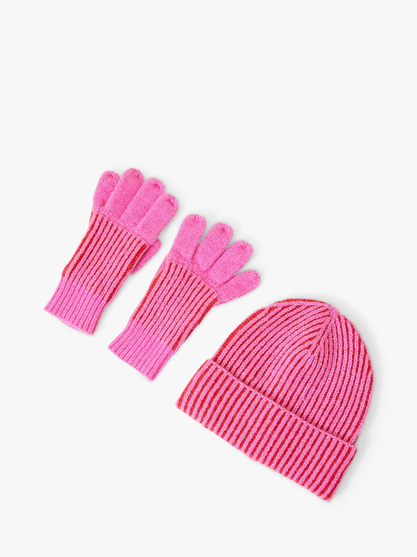 Angels by Accessorize Kids' Ribbed Knit Hat & Gloves Set, Fuchsia, 6-8 years