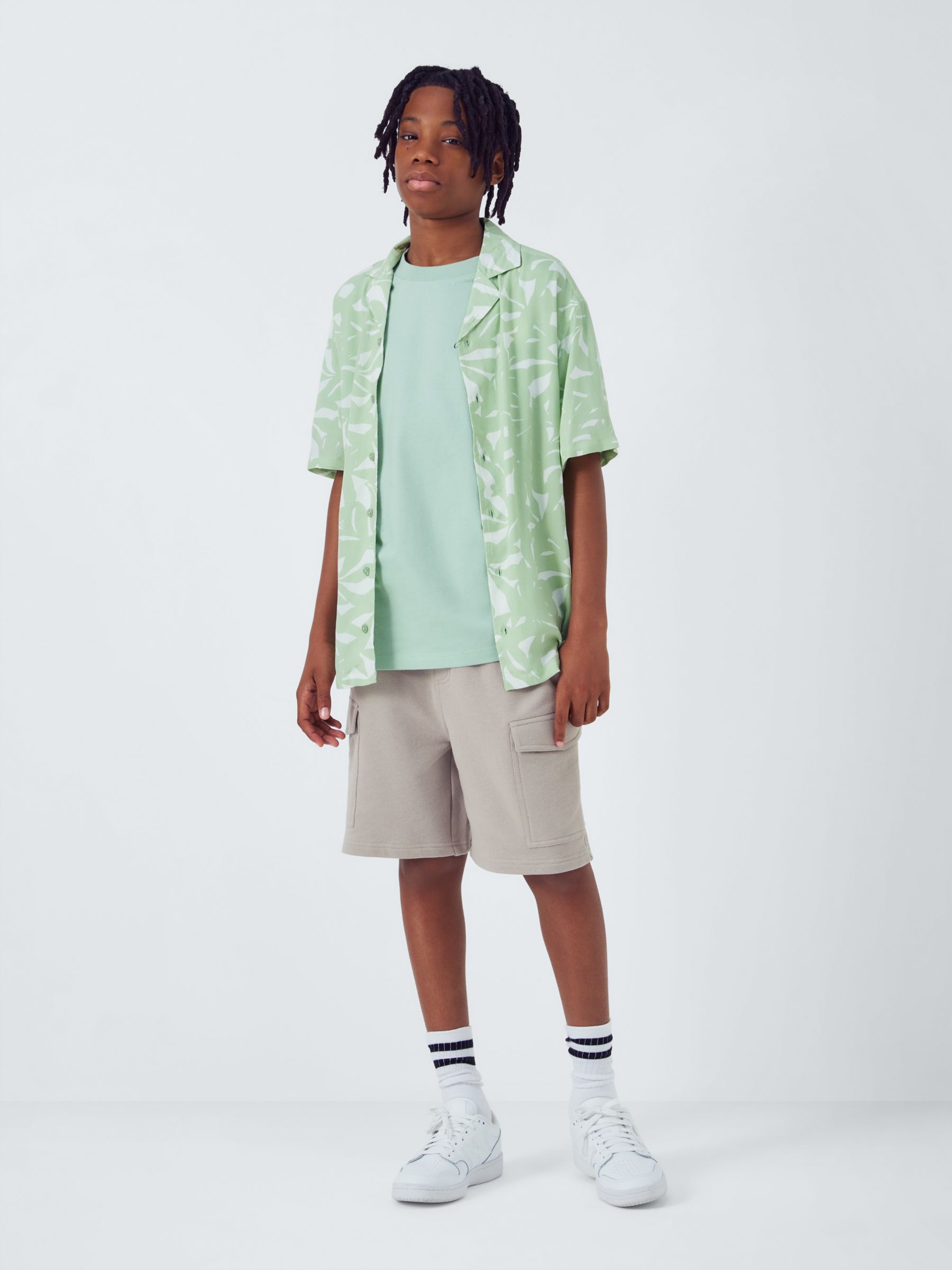 John Lewis Kids' Palm Print Short Sleeve Shirt, Green, 13 years