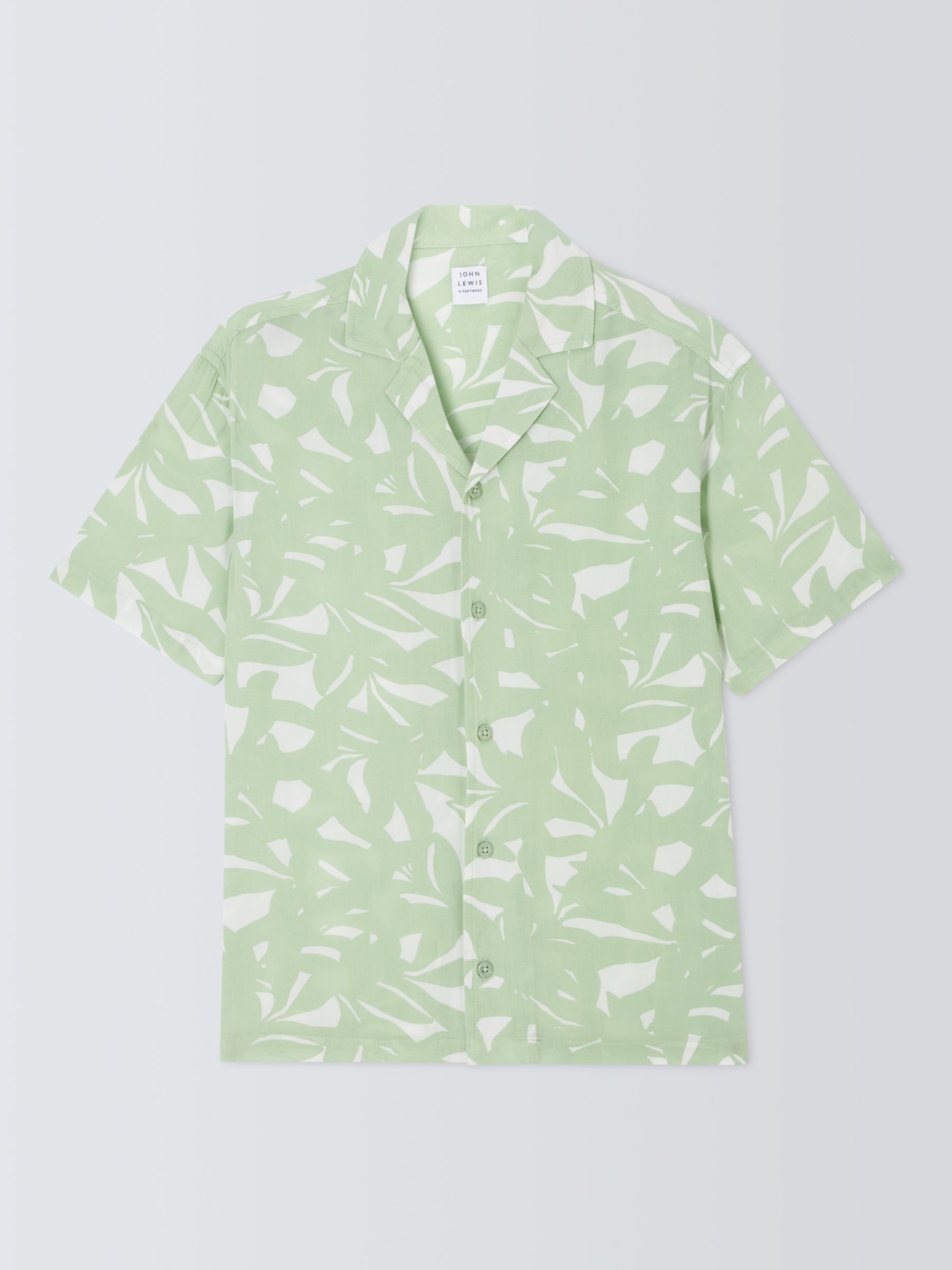 John Lewis Kids' Palm Print Short Sleeve Shirt, Green, 13 years