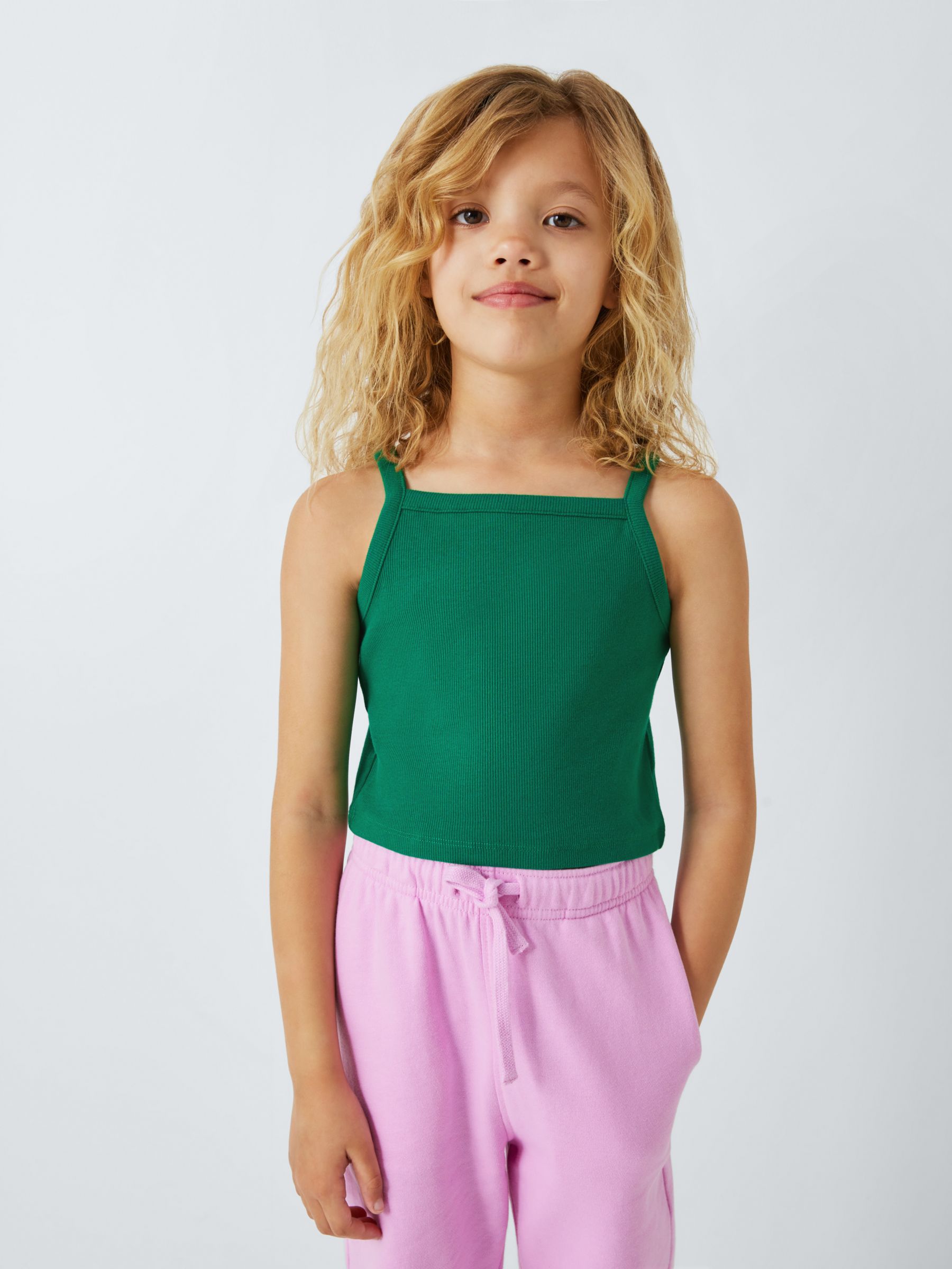 John Lewis ANYDAY Kids' Ribbed Cropped Top, Lush Meadow, 8 years