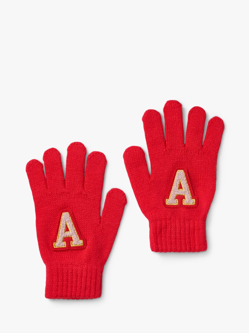 Small Stuff Kids' Initial Knitted Gloves, Red/Multi, A, One Size