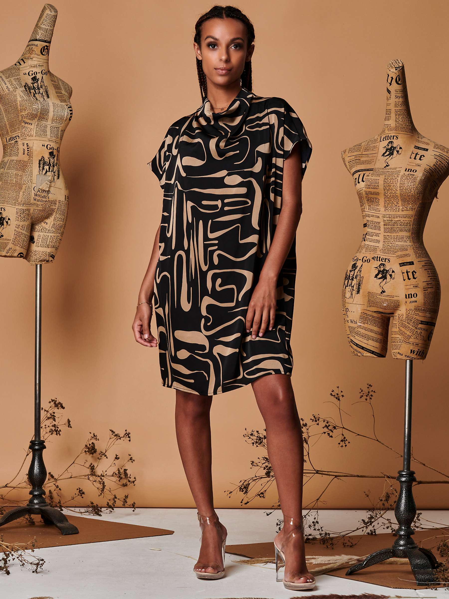 Buy Jolie Moi Abstract Print Tunic Mini Dress, Stone/Black Online at johnlewis.com