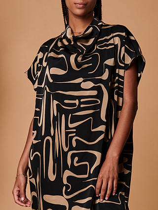 Jolie Moi Abstract Print Tunic Mini Dress, Stone/Black