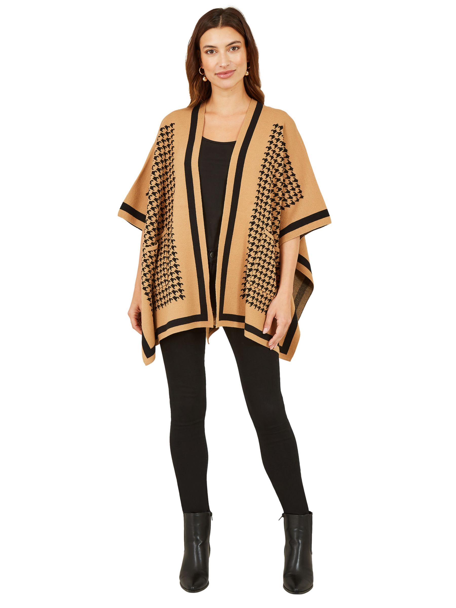 Yumi Mela London Check and Stripe Knitted Cape, Brown at John Lewis ...