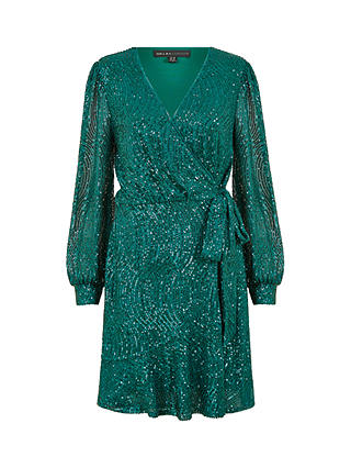 Yumi Sequin Frill Wrap Dress, Green