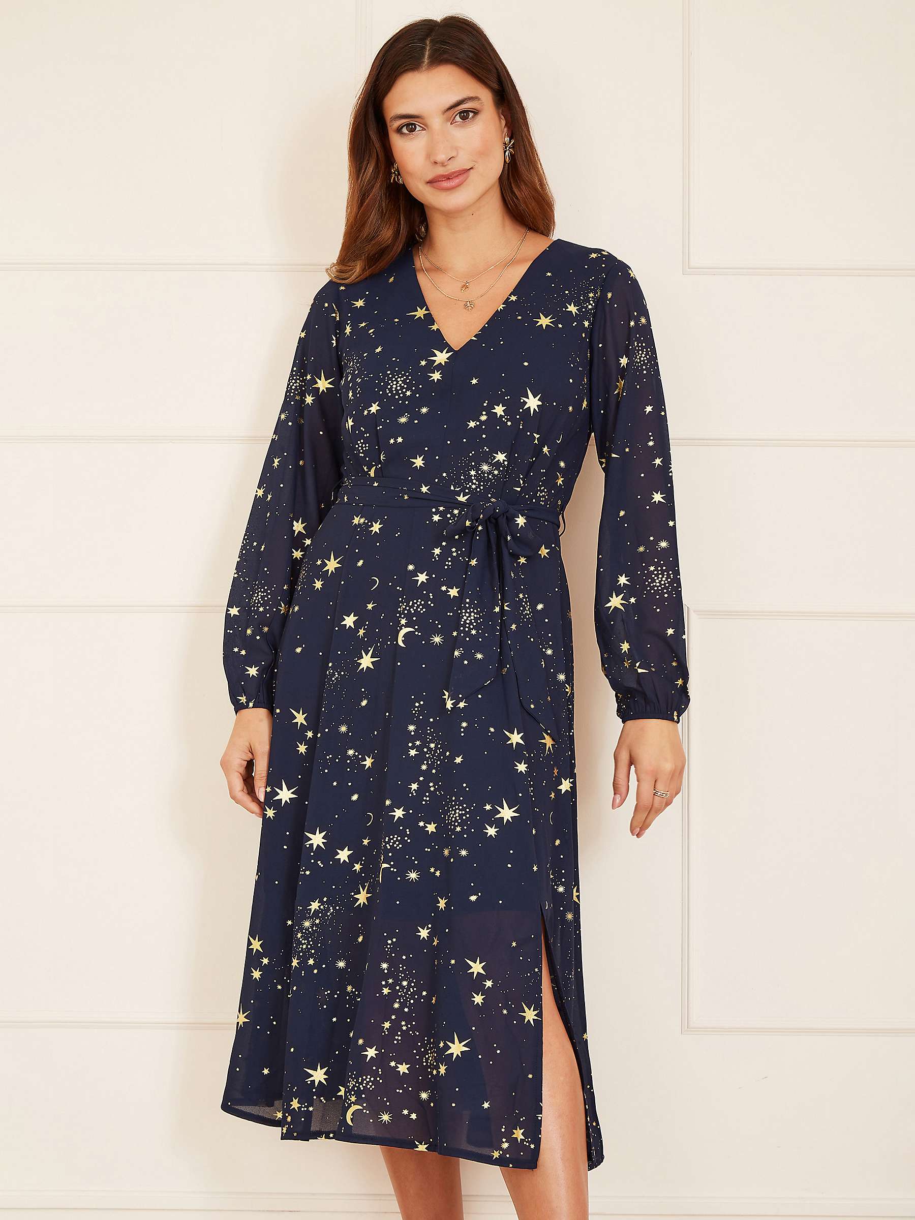Buy Yumi Mela London Foil Star Print Long Sleeve Midi Dress, Navy Online at johnlewis.com