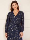 Yumi Mela London Foil Star Print Long Sleeve Midi Dress, Navy