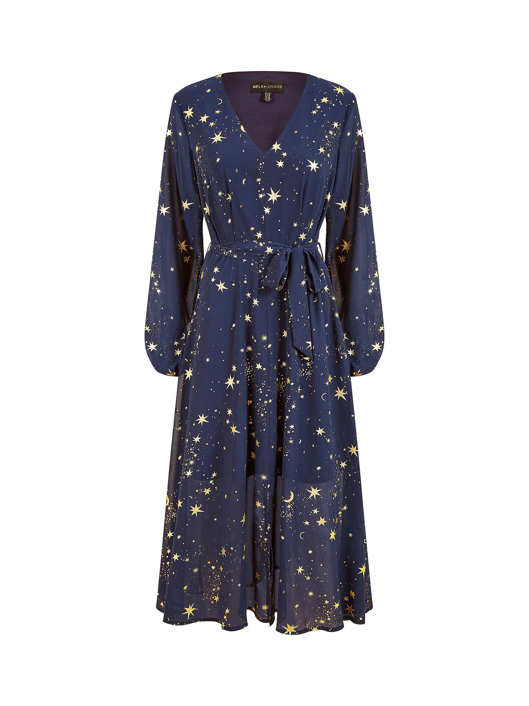 Buy Yumi Mela London Foil Star Print Long Sleeve Midi Dress, Navy Online at johnlewis.com