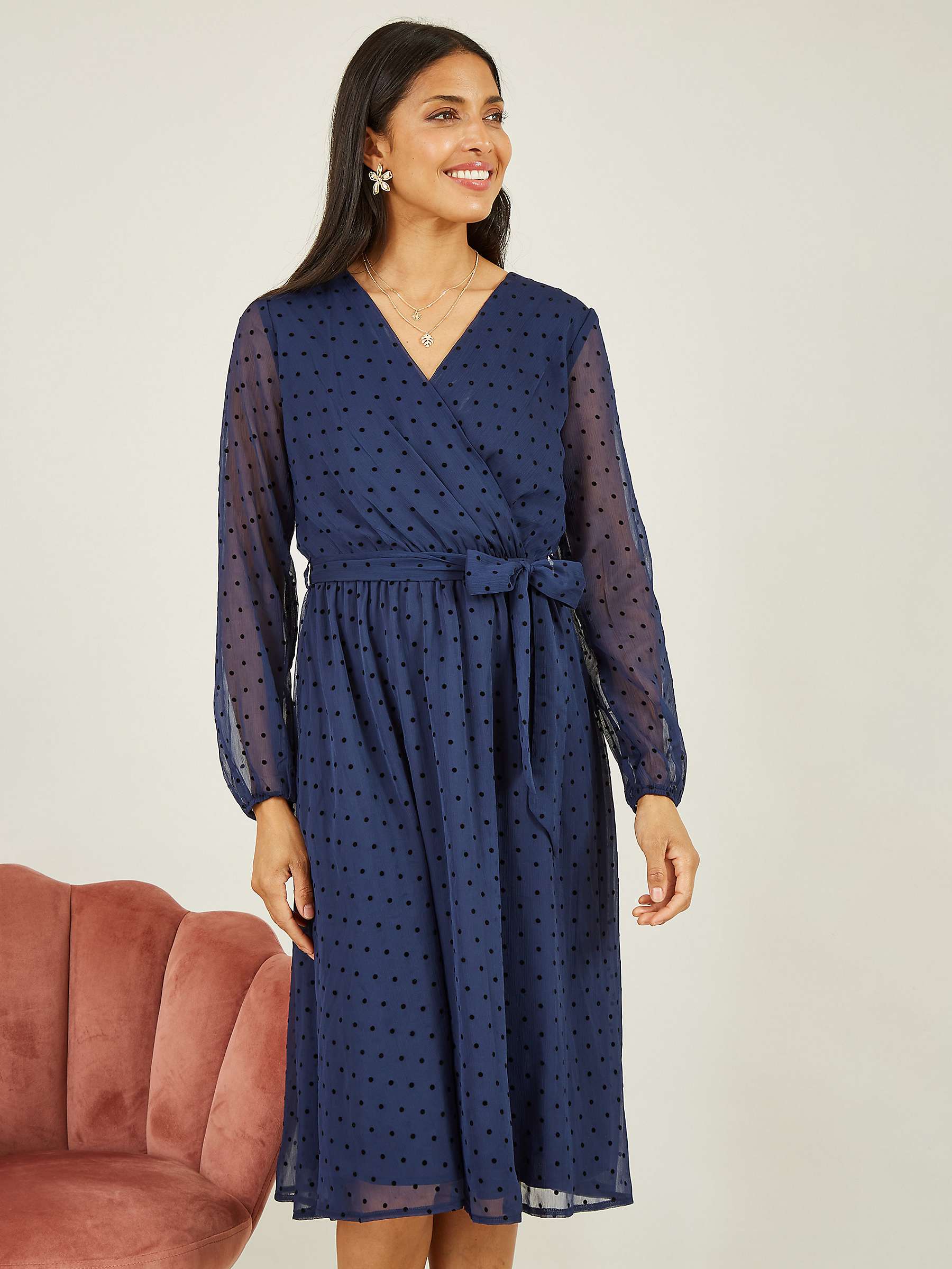 Buy Mela London Dobby Spot Midi Wrap Dress, Navy Online at johnlewis.com