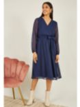 Mela London Dobby Spot Midi Wrap Dress, Navy