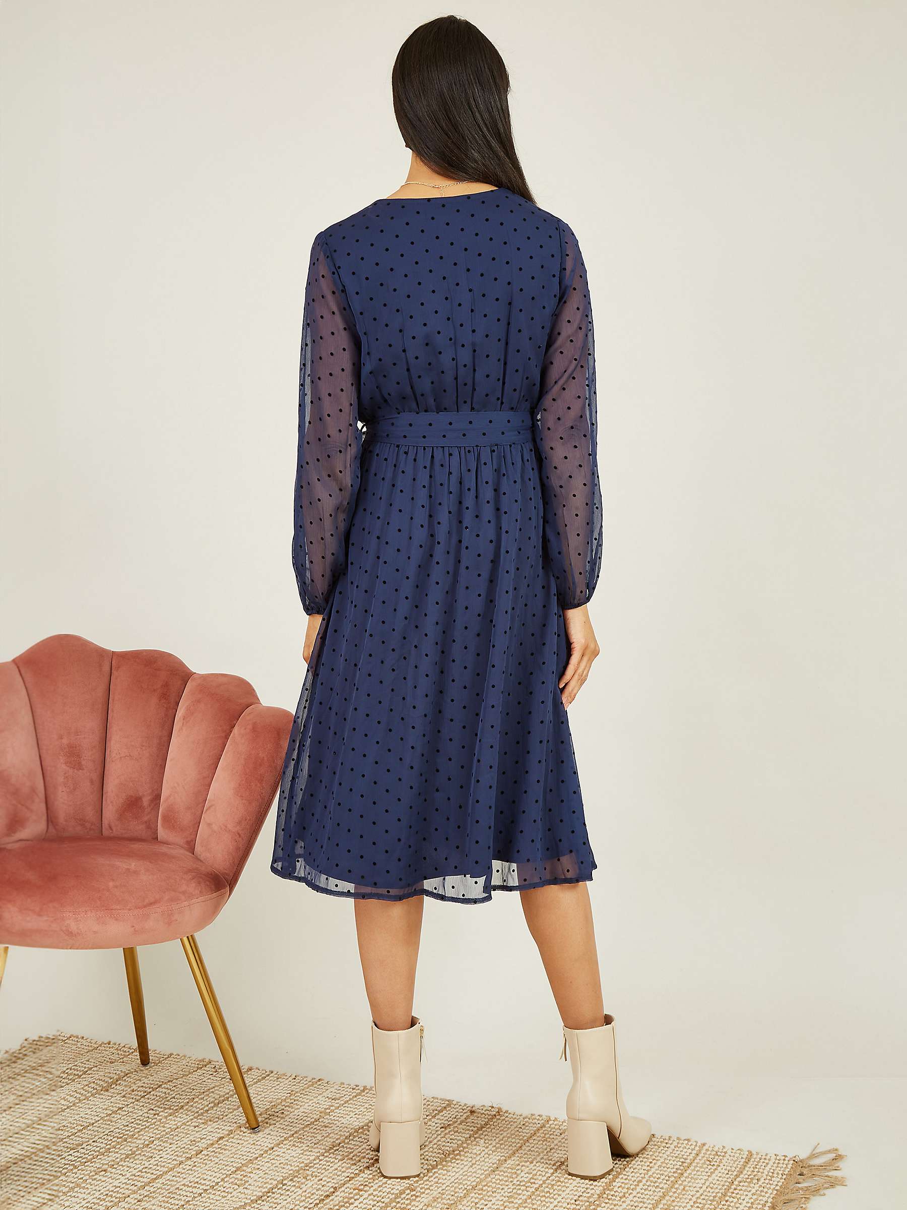 Buy Mela London Dobby Spot Midi Wrap Dress, Navy Online at johnlewis.com