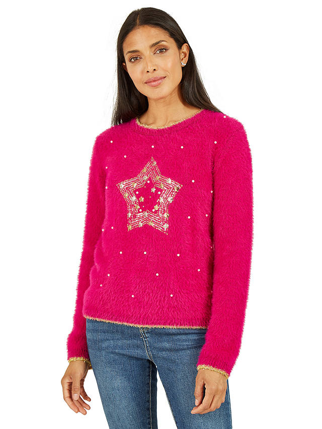 Mela London Star Pearl Detail Christmas Jumper, Pink