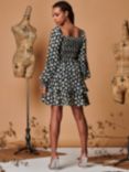 Jolie Moi Shirred Bodice Mini Smock Dress, Black/Multi