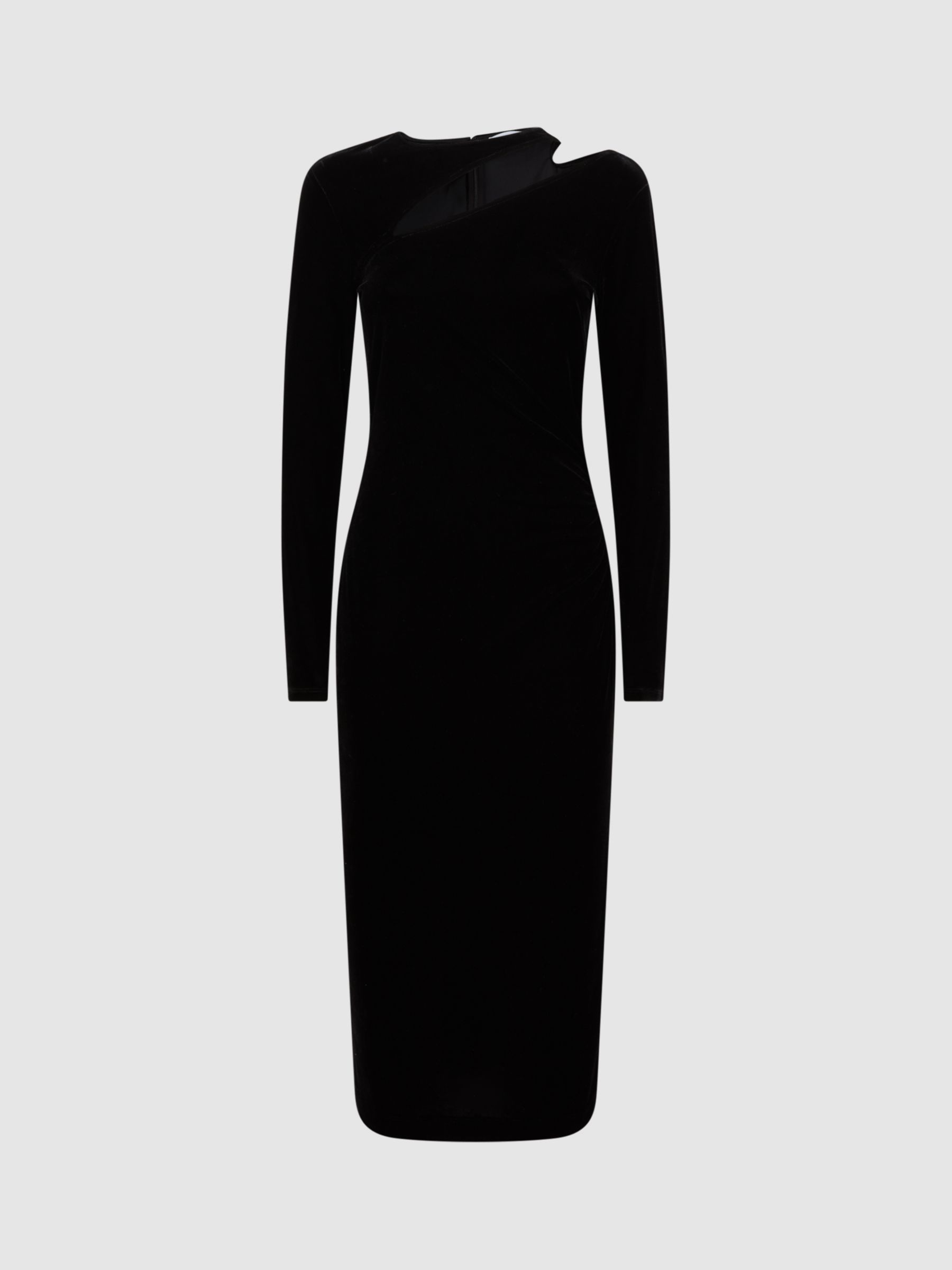 Reiss Macey Velvet Lons Sleeve Bodycon Dress, Black at John Lewis ...