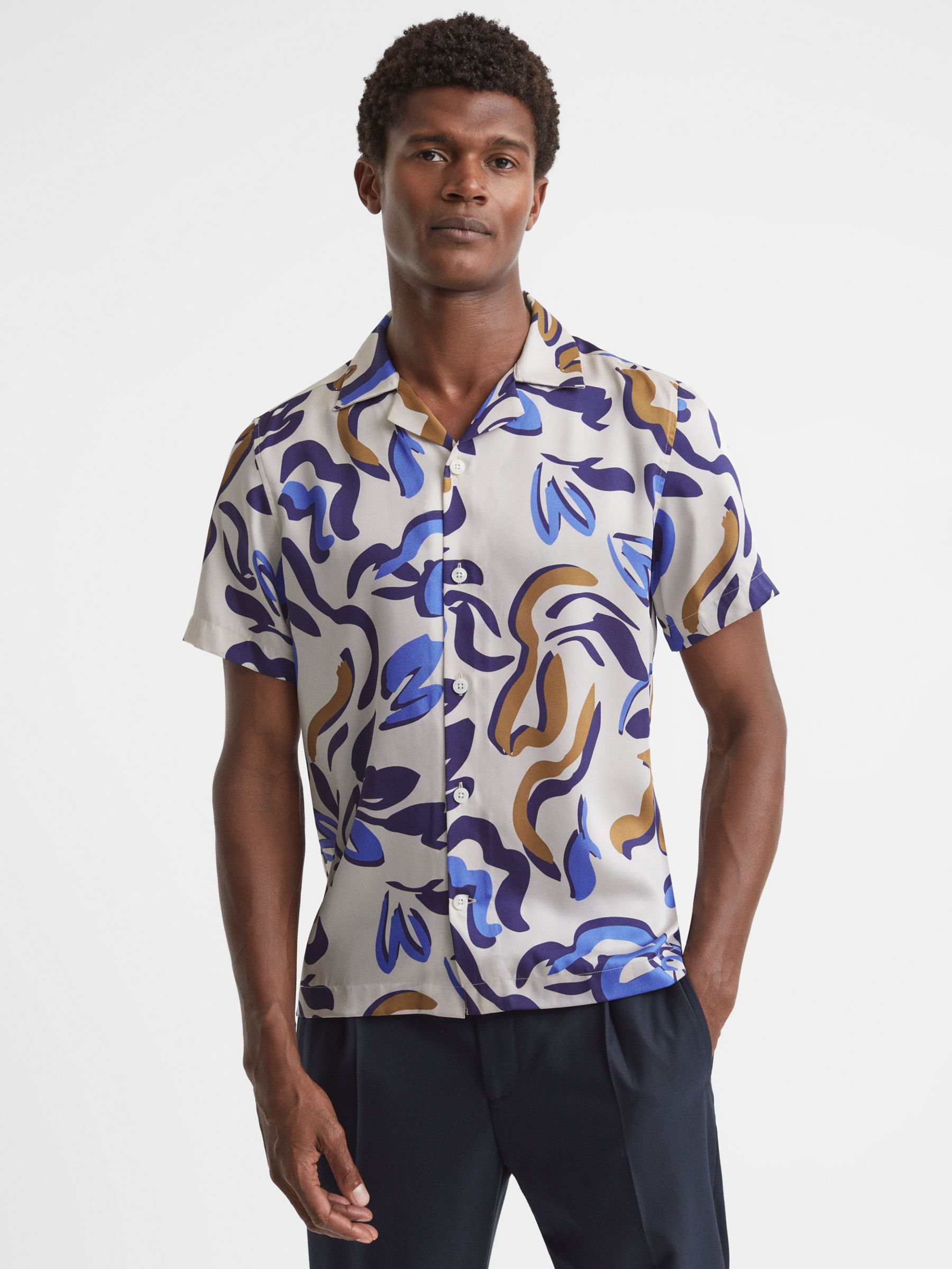 Reiss Scout Abstract Print Cuban Collar Shirt, Multi at John Lewis ...