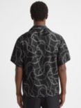 Reiss Quest Cuban Collar Chain Print Shirt, Black/Grey, Black/Grey