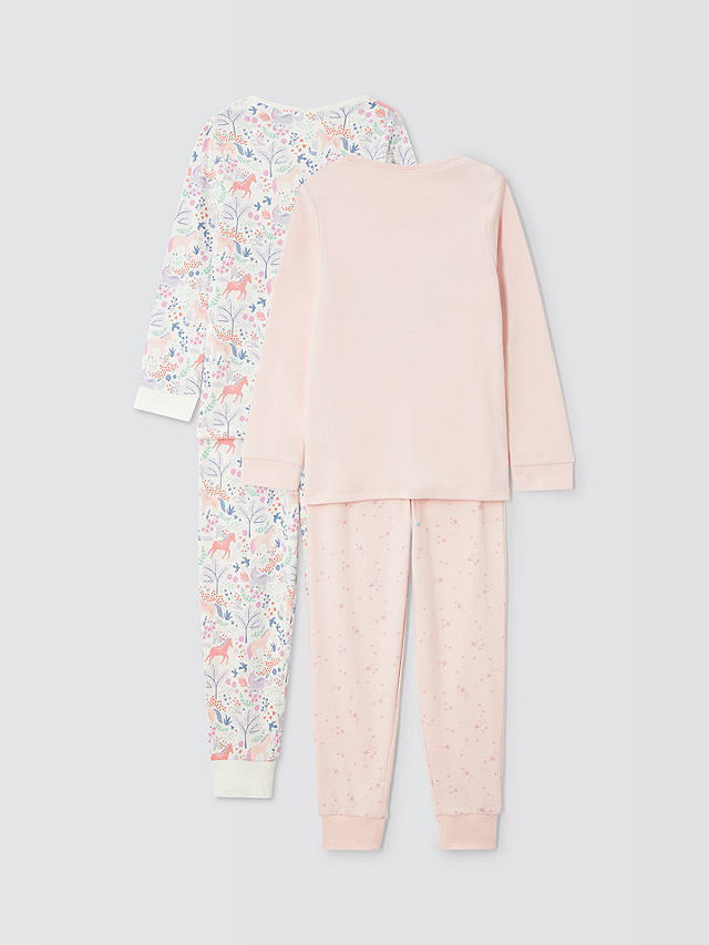John Lewis Kids' Unicorn Star Pyjamas, Set of 2, Pink
