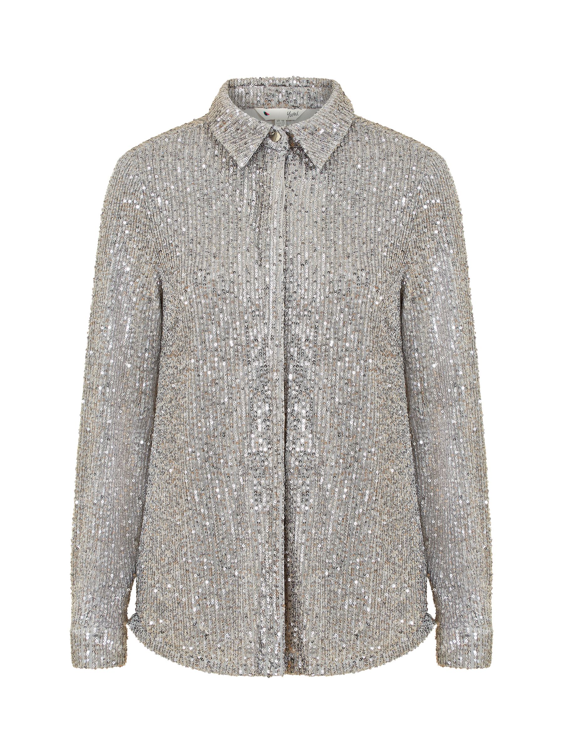 Yumi Silver Sequin Shirt, Silver at John Lewis & Partners