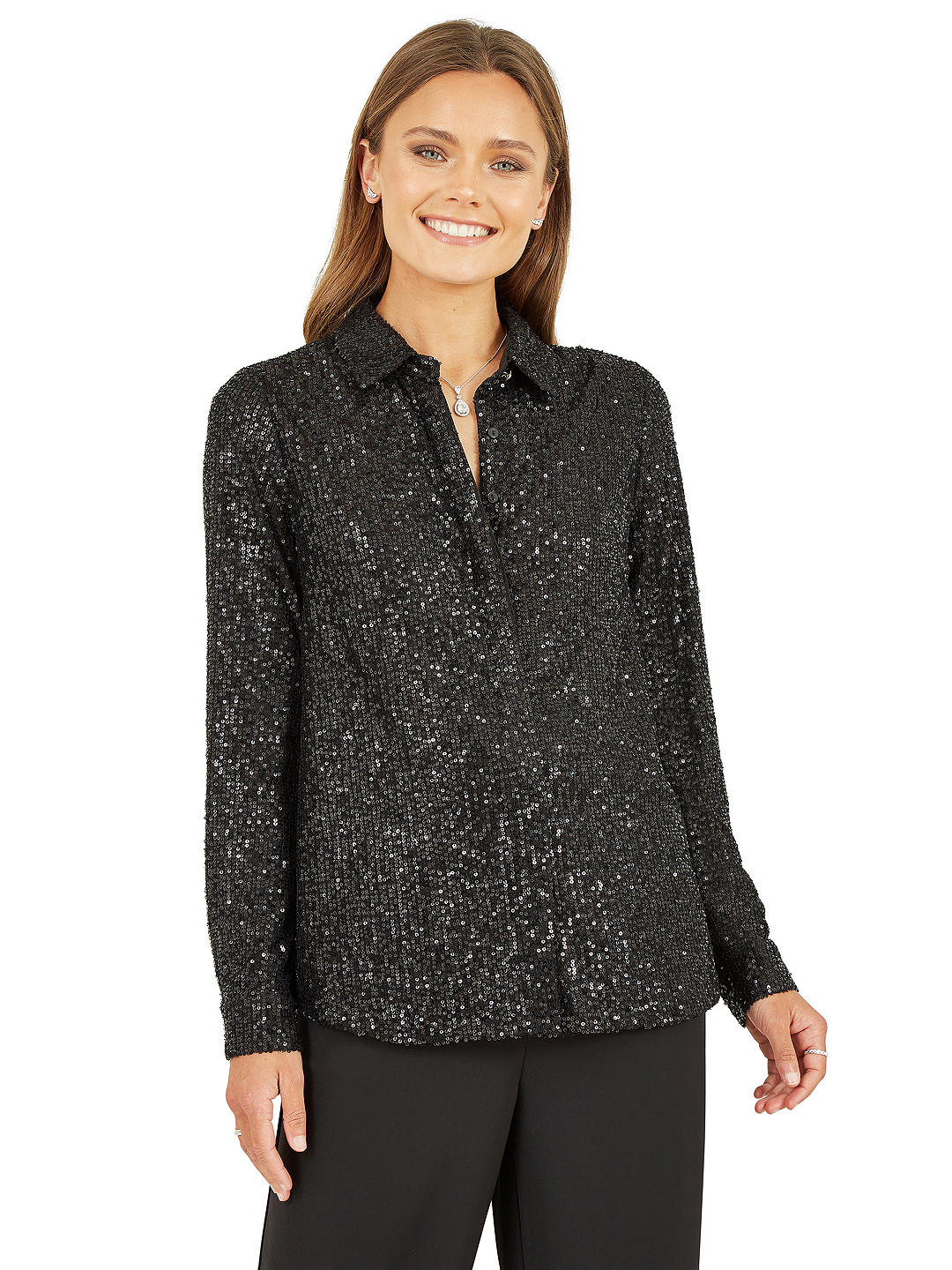 Yumi Silver Sequin Shirt, Black at John Lewis & Partners