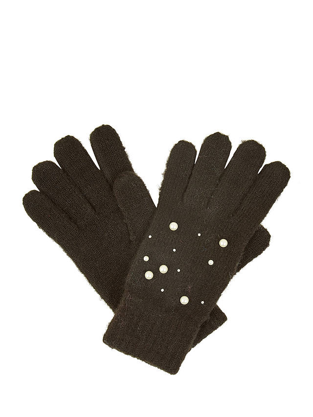 Yumi Knitted Embellished Gloves, Black